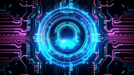 a concept of a futuristic holographic cyber security technology using finger prints and biometric data. Generative AI