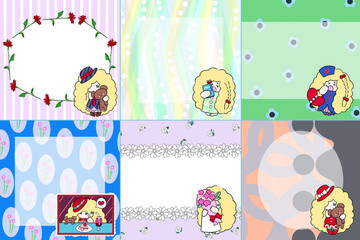 小さな女の子　便箋　メモ帳　いろんな模様の付箋　ミニメモ帳　メッセージカード　イラスト