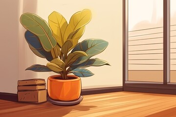 Hand-drawn modern flower in fabric container, indoor plant in the home, and flat interior design. Generative AI