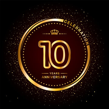 10 year anniversary logo with double line number style and gold color ring, logo vector template