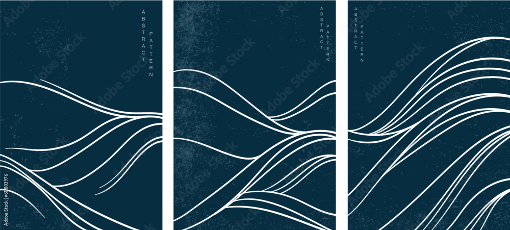 Wall mural japanese wave pattern with abstract art background vector. water surface and ocean elements template