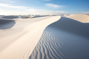 Fototapeta na wymiar A beautiful dune landscape. Sea of sand and blue sky created with generative AI technology
