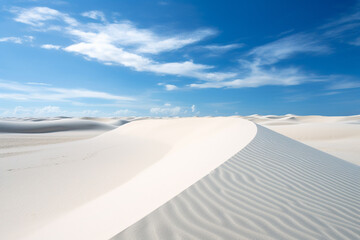 A beautiful dune landscape. Sea of sand and blue sky created with generative AI technology