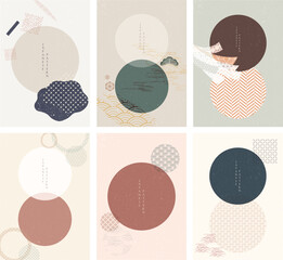 Set of geometric modern graphic elements vector. Asian icons with Japanese pattern. Abstract banners with flowing liquid shapes in vintage © Marukopum
