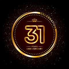 Fototapeta premium 31 year anniversary logo with double line number style and gold color ring, logo vector template