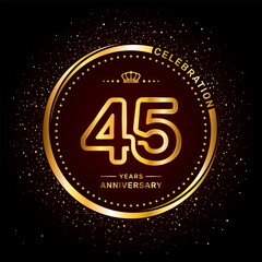Fototapeta premium 45 year anniversary logo with double line number style and gold color ring, logo vector template