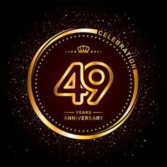 49 year anniversary logo with double line number style and gold color ring, logo vector template