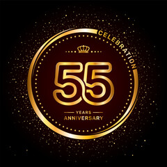55 year anniversary logo with double line number style and gold color ring, logo vector template