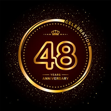 48 year anniversary logo with double line number style and gold color ring, logo vector template