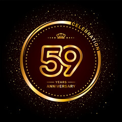 59 year anniversary logo with double line number style and gold color ring, logo vector template