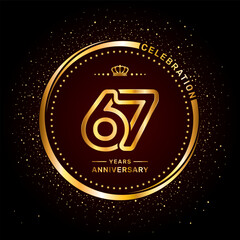 67 year anniversary logo with double line number style and gold color ring, logo vector template