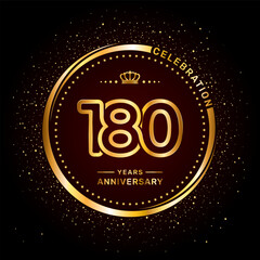 180 year anniversary logo with double line number style and gold color ring, logo vector template