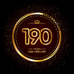 190 year anniversary logo with double line number style and gold color ring, logo vector template