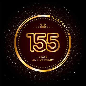 155 year anniversary logo with double line number style and gold color ring, logo vector template