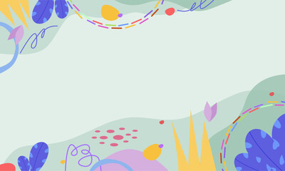 Abstract hand drawn trendy aesthetic flower and shapes background with copy spaces.