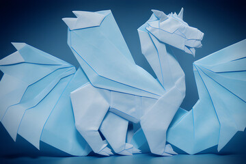 Origami style dragon, generative ai