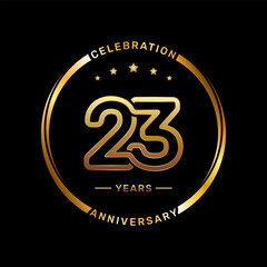 23th anniversary logo with double line number style and gold color ring, logo vector template