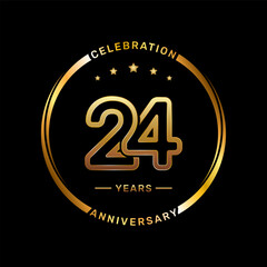 24th anniversary logo with double line number style and gold color ring, logo vector template