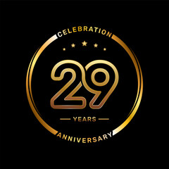 29th anniversary logo with double line number style and gold color ring, logo vector template