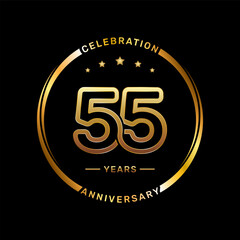 55th anniversary logo with double line number style and gold color ring, logo vector template