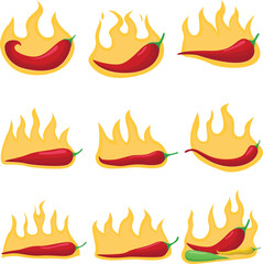 Set of pepper with flame clipart vector