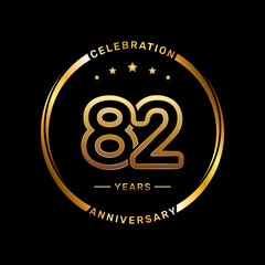 82th anniversary logo with double line number style and gold color ring, logo vector template