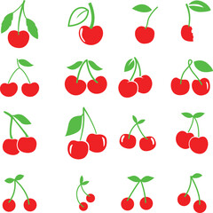 Set of red cherries fruit clipart
