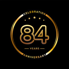 84th anniversary logo with double line number style and gold color ring, logo vector template