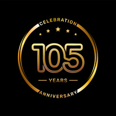 105th anniversary logo with double line number style and gold color ring, logo vector template