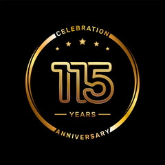 115th anniversary logo with double line number style and gold color ring, logo vector template