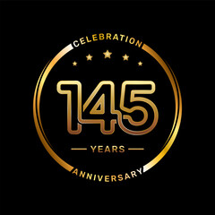 145th anniversary logo with double line number style and gold color ring, logo vector template
