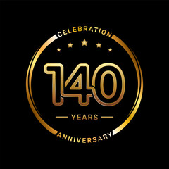 140th anniversary logo with double line number style and gold color ring, logo vector template