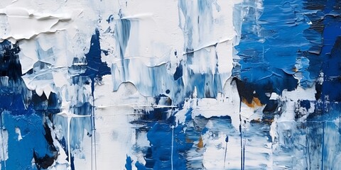 an abstract painting that has a blend of blue and white colors