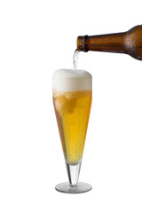 beer glass, the beer bottle fills the glass