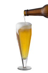 beer glass, the beer bottle fills the glass