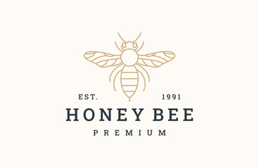 Honey bee logo vector icon illustration hipster vintage retro .