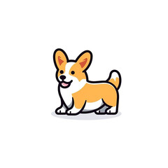Cute corgi dog icon vector art isolated on white background. Full body. Minimal cartoon with solid color and bold outline art style. Digital illustration generative AI.