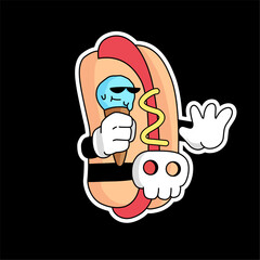 Hot dog cartoon illustration. Suitable for logo screen printing stickers or others