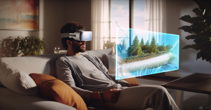 VR glasses, virtual reality, mockup, futuristic design. Generative AI