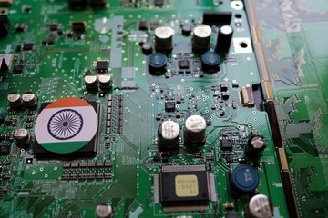 Motherboard and flag. Image: India and the semiconductor industry.