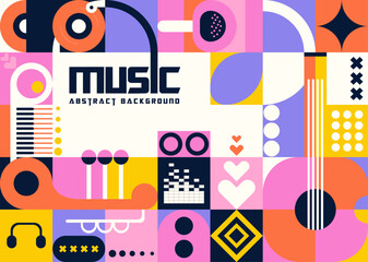 Mosaic of flat simple geometric elements. Abstract geometric background with music design.  © Nganhaycuoi