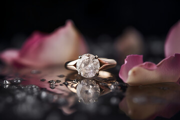 Wedding rings on roses petals - AI Technology