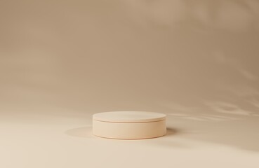 Beige empty podium or pedestal for product presentation. Round mockup platform on beige background. 3d rendering