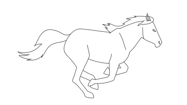 Running Horse Animation (Part 1), On Isolated White Background. Colorless 2d Hand Drawn Animation