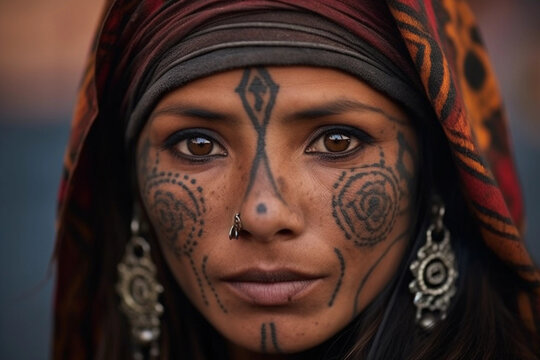 berber amazigh woman with traditional moroccan face tattoos