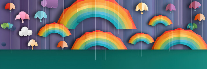 Banner rainbow illustration landscape. Generative Ai 