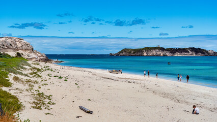Hamelin Bay, a vast expanse of bright white sand, turquoise waters filled with marine life, and...