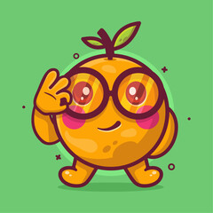 funny orange fruit character mascot with ok sign hand gesture isolated cartoon in flat style design