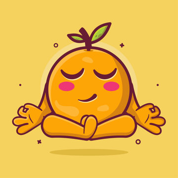 calm orange fruit character mascot with yoga meditation pose isolated cartoon in flat style design