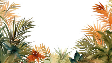 palms and pampas forming a border in watercolor painting style, generative ai